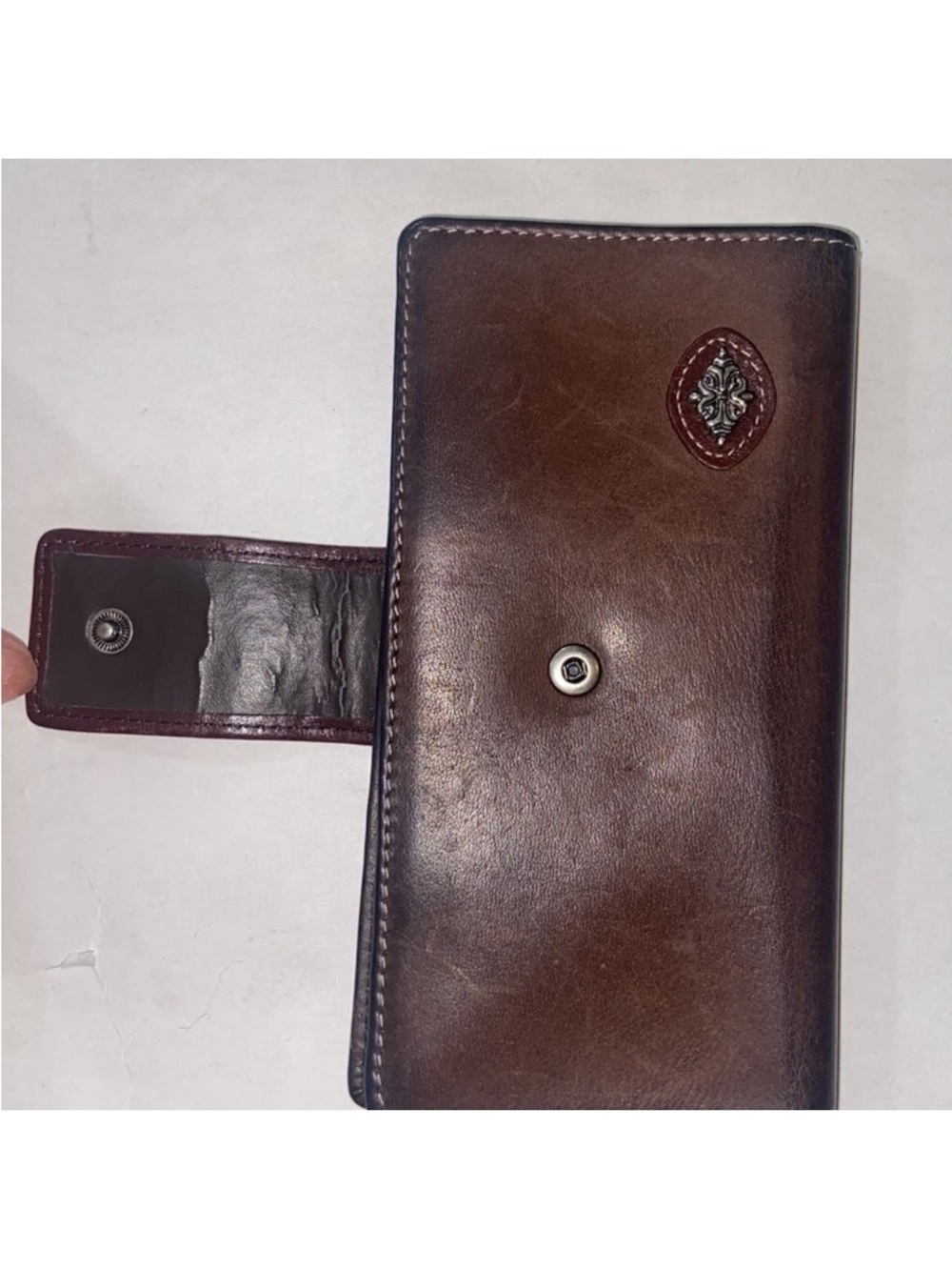 Brown Leather Snap Wallet Genuine Leather